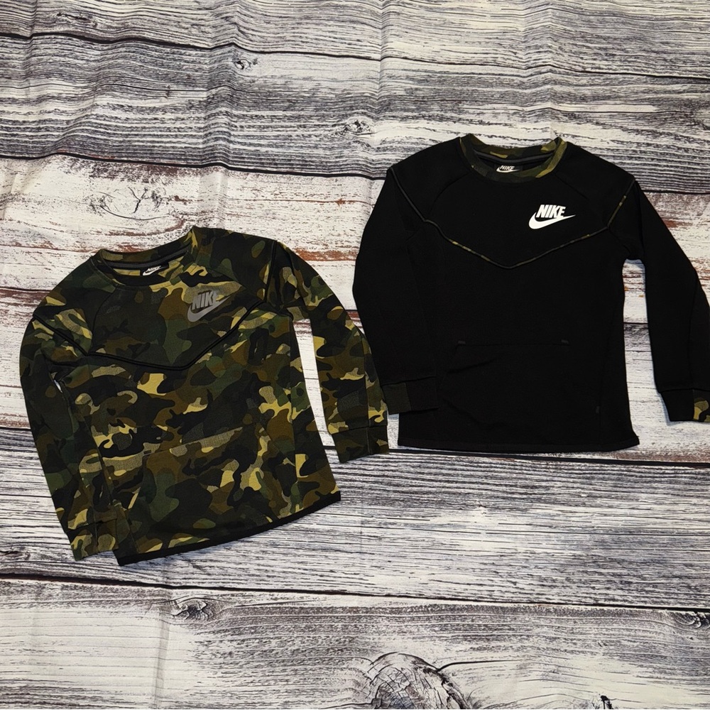 Nike Boys Sweatshirt Lot (2) | Size 5 Black & Camo Pullover Crewnecks